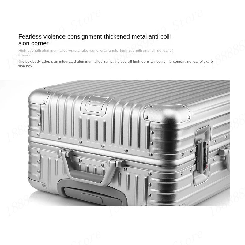 100% Aluminum Magnesium alloy Suitcase TSA Lock Metal Boardable Luggage Trolley Case Classic Glossy and Frosted Travel Suitcase Whispering Desires Shoppe