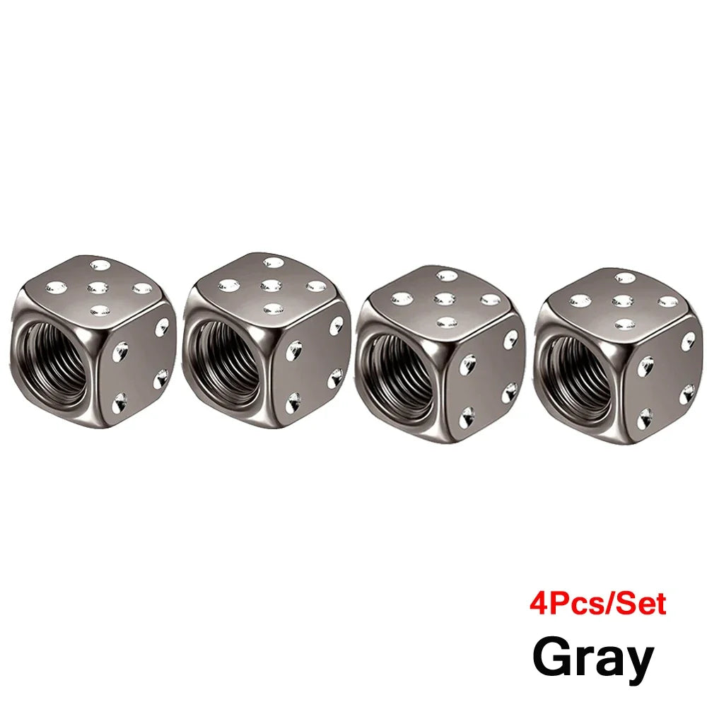 Aluminum Dice Tire Valve Caps – Set of 4