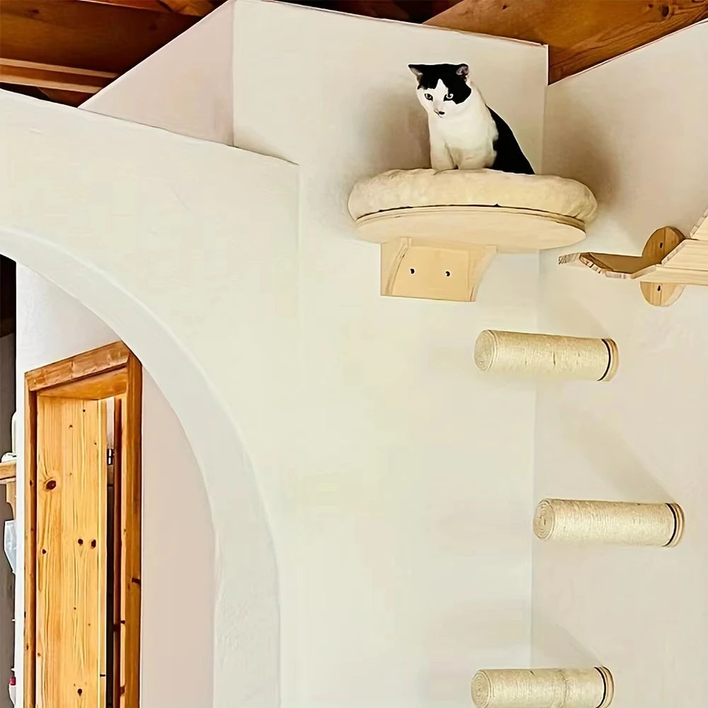 Cat Wall Mounted Solid Wooden Furniture Climbing Ladder and Cat Hammock with Scratching Post for Activity Indoor Cats Perches Whispering Desires Shoppe
