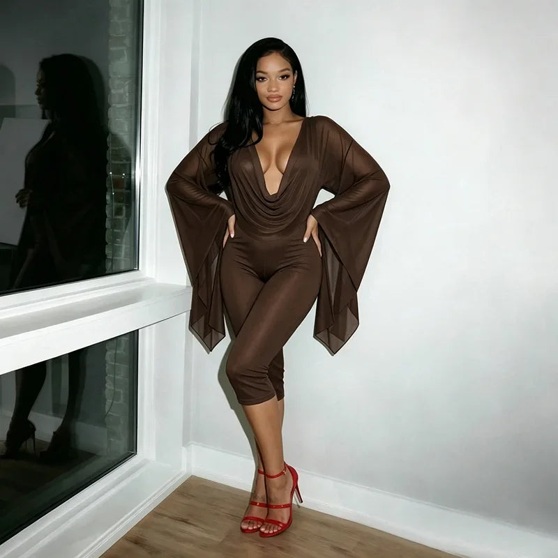 Women's Draped V-Neck Crop Top and Capri Set