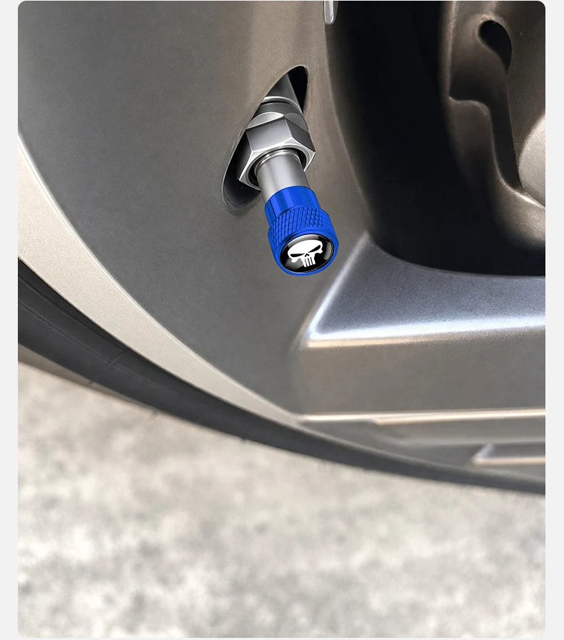 Metal Skull-Design Tire Valve Caps – Set of 4