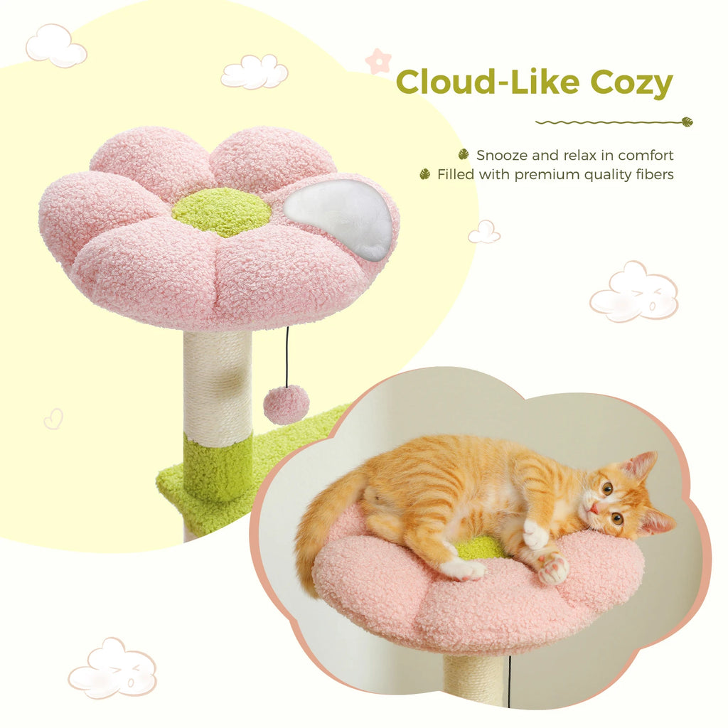 120cm Flower Cat Tree with Condo & Scratching Posts