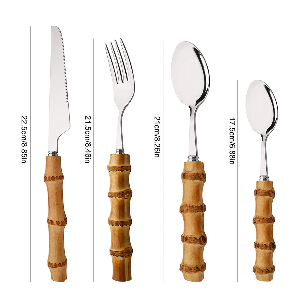PINKTEN Bamboo-Handle Stainless Steel Flatware