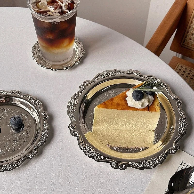 Vintage-Style Stainless Steel Dessert Plates