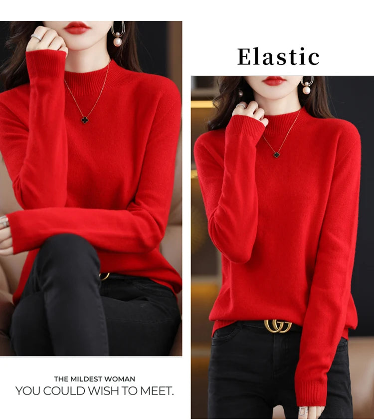 Women's Wool Mock-Neck Knit Sweater