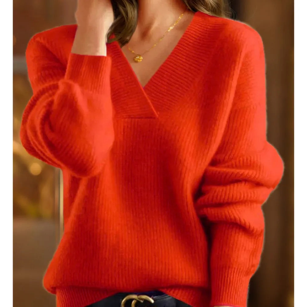 Women's Loose V-Neck Long-Sleeve Sweater
