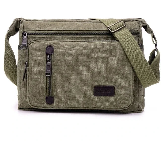 Unisex Canvas Multi-Pocket Crossbody Satchel