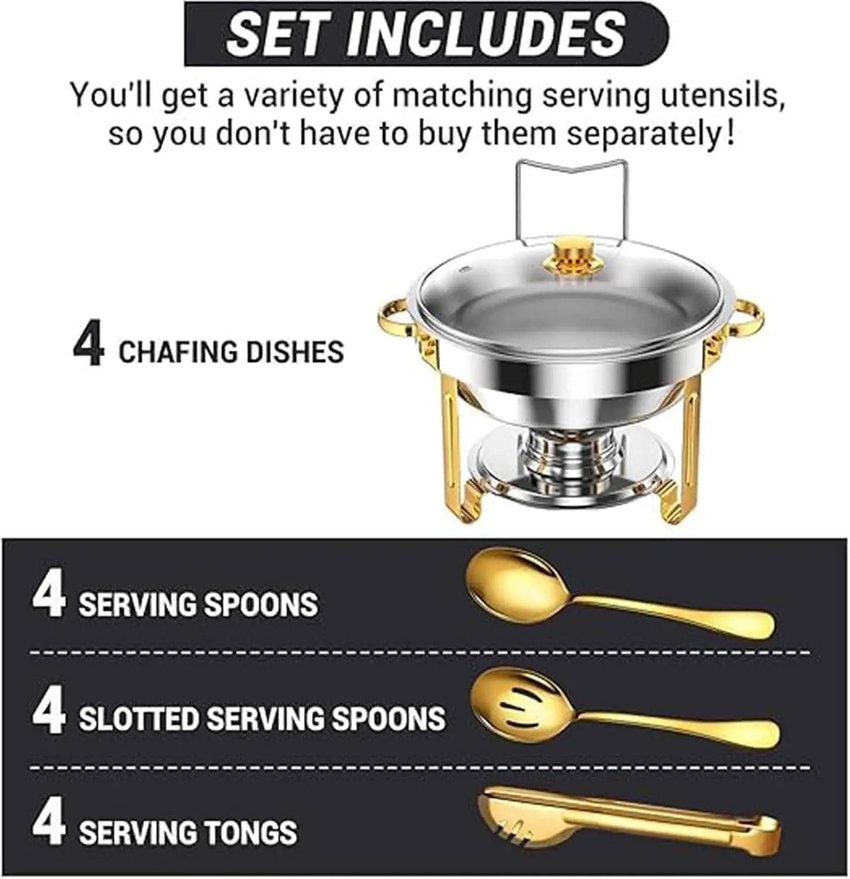 Round Chafing Dishes with Glass Lids — 2 or 4 Pack