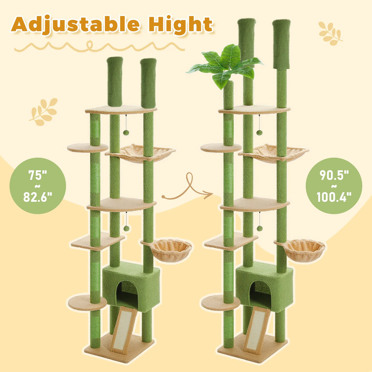 Cactus Cat Tree Floor to Ceiling Cat Tower with Sisal Scratching Post,Comfortable Hammock for Multi-Cat Homes,Cat Accessories Whispering Desires Shoppe