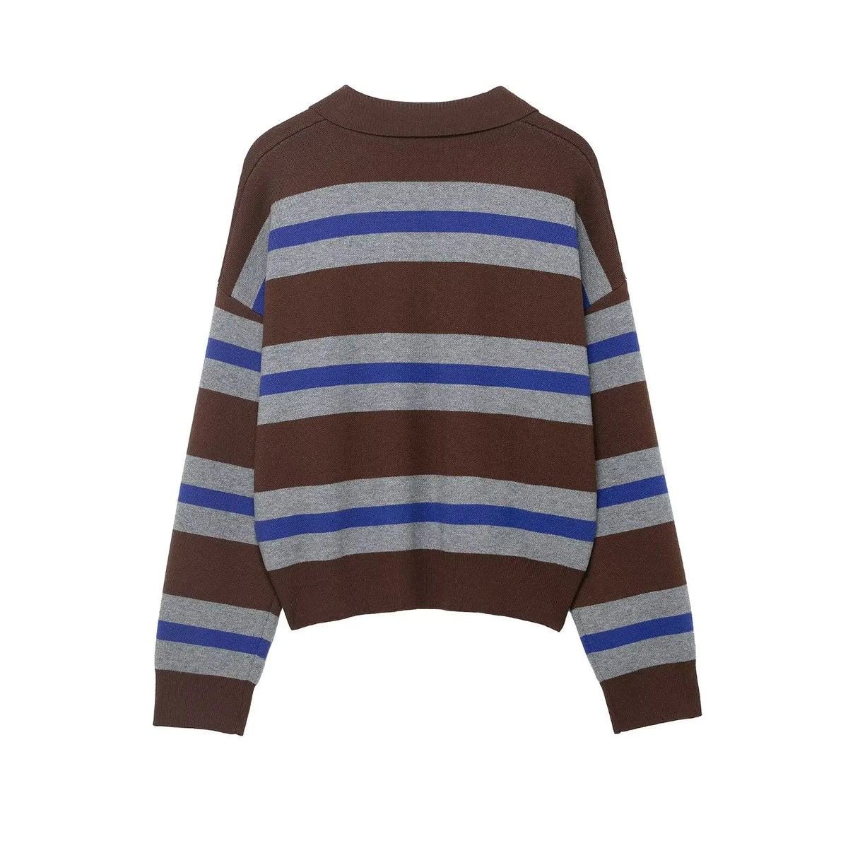 Striped Polo-Collar Long-Sleeve Sweater