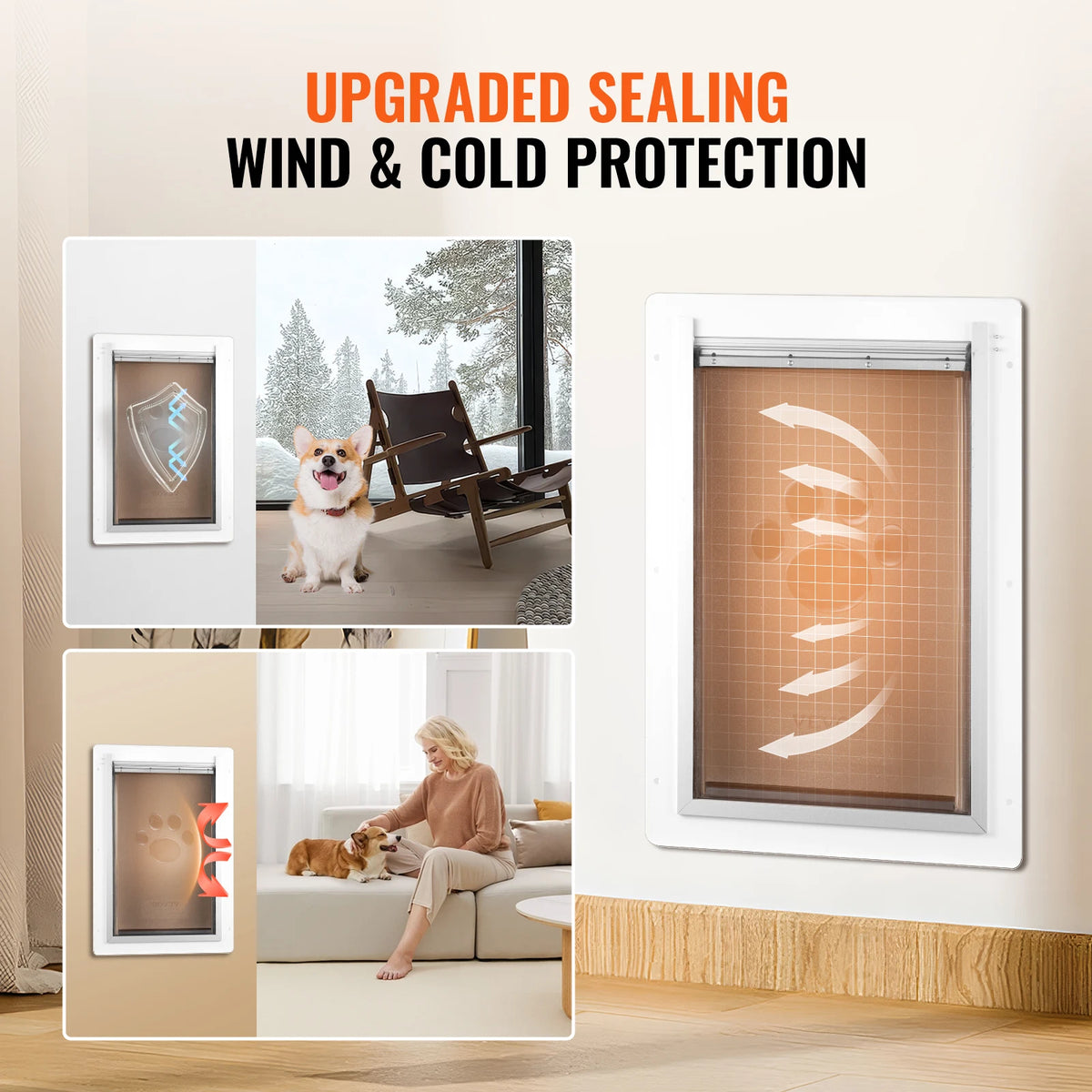 SucceBuy Pet Door Metal Frame with Lock and 3-Flap System Weatherproof Doggy Door Easy to Install in Interior or Exterior Walls Whispering Desires Shoppe