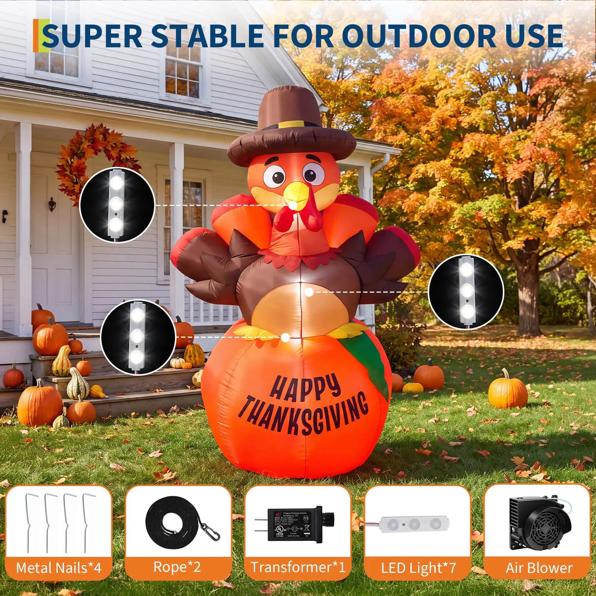 6-Foot Thanksgiving Turkey & Pumpkin Inflatable