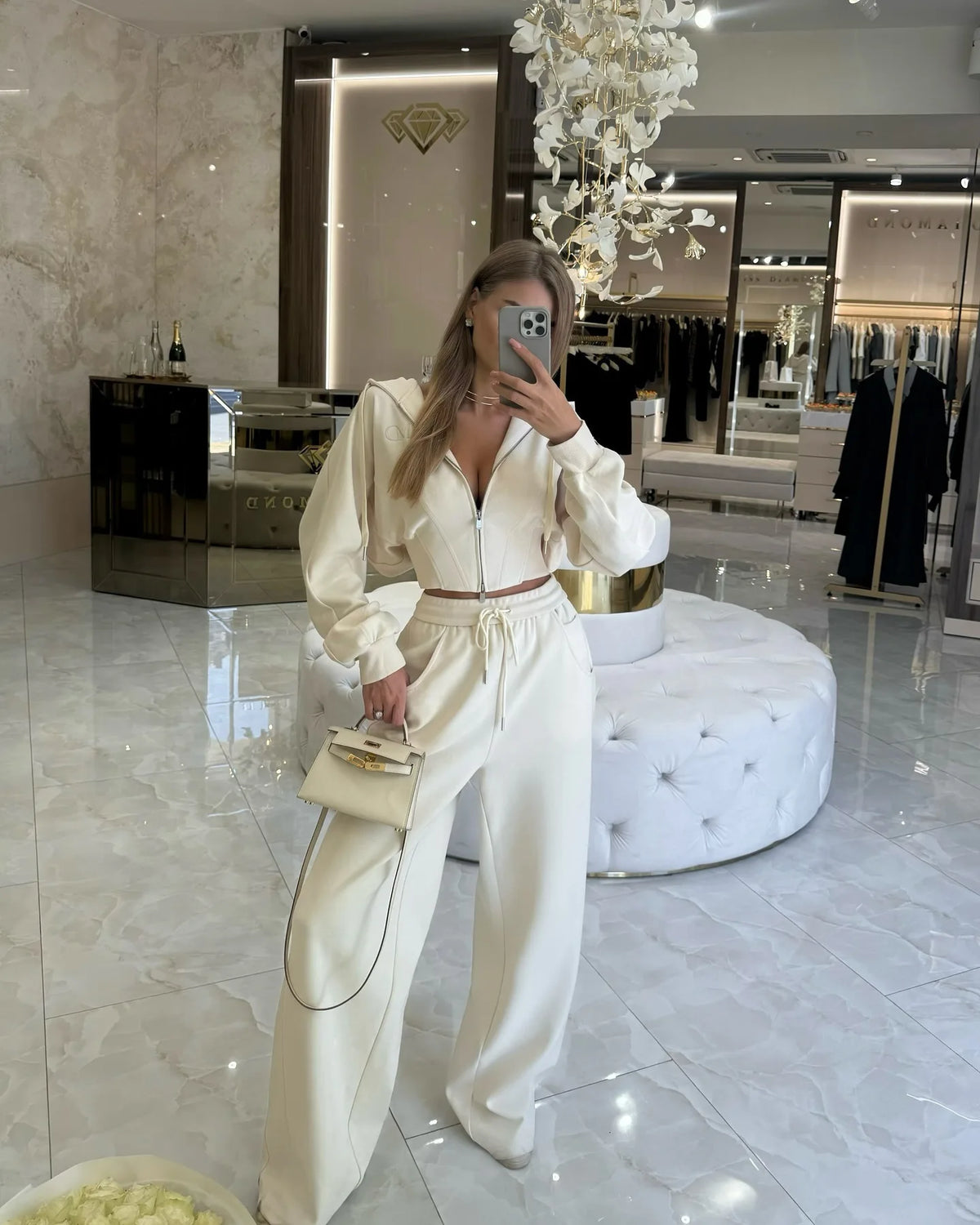 Women's Zip-Up Hooded Jacket and Wide-Leg Pants Set