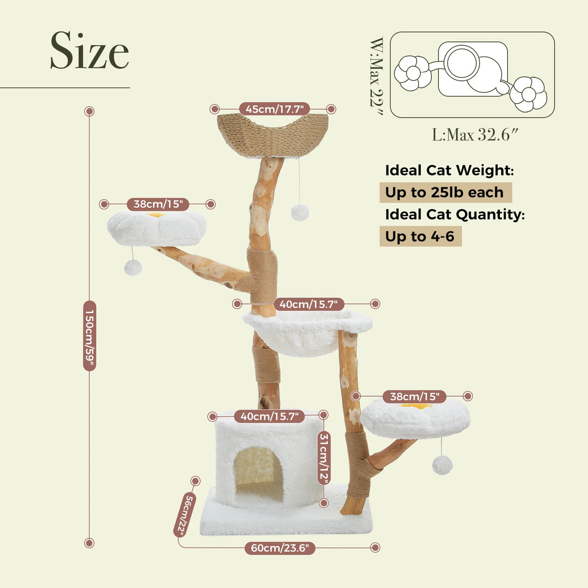 Flower Cat Tree with Wicker Basket Bed