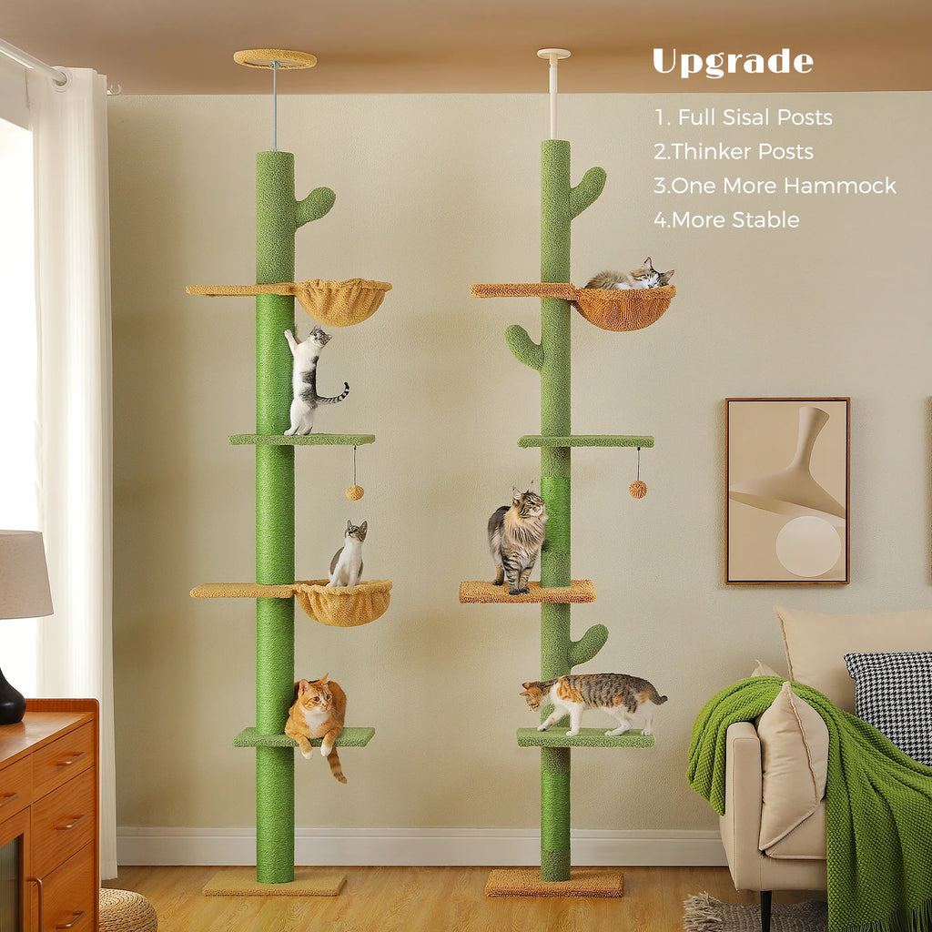 Cactus Cat Tree Floor to Ceiling Cat Tower with Sisal Scratching Post,Comfortable Hammock for Multi-Cat Homes,Cat Accessories Whispering Desires Shoppe