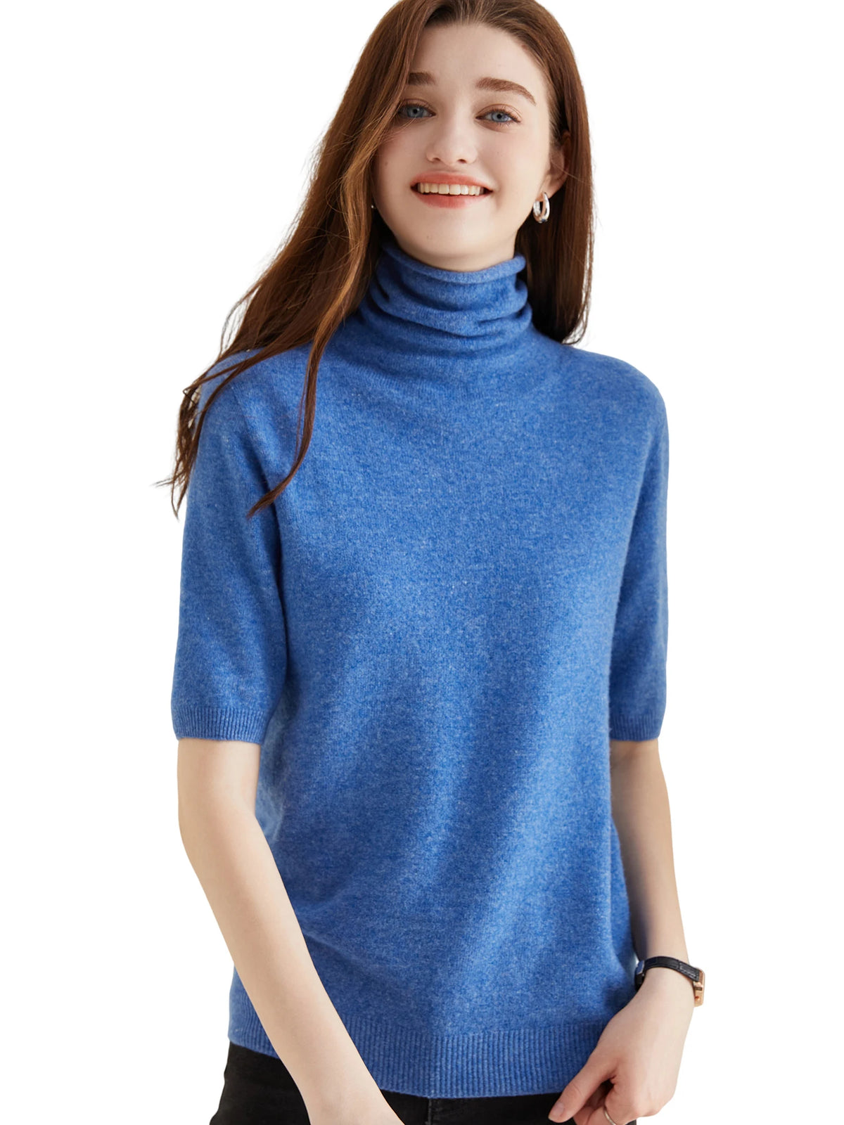 Women's Knit Tops Short Sleeve Fashion Women Sweaters New 100% Merino Wool Knitwears Vintage Sweater Turtleneck Pullover Clothes Dsers