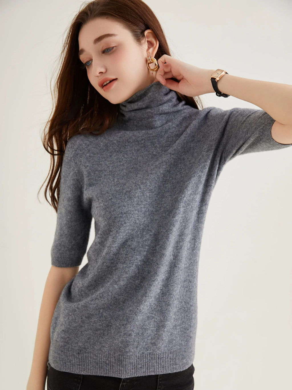 Women's Knit Tops Short Sleeve Fashion Women Sweaters New 100% Merino Wool Knitwears Vintage Sweater Turtleneck Pullover Clothes Dsers