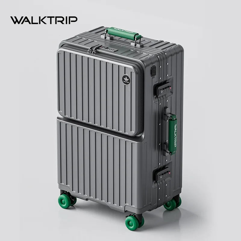 Front Opening Suitcase PC Material with Aluminum Frame TSA Lock Cup Holder Charging Port Colorful Wheels Travel Rolling Luggage Whispering Desires Shoppe