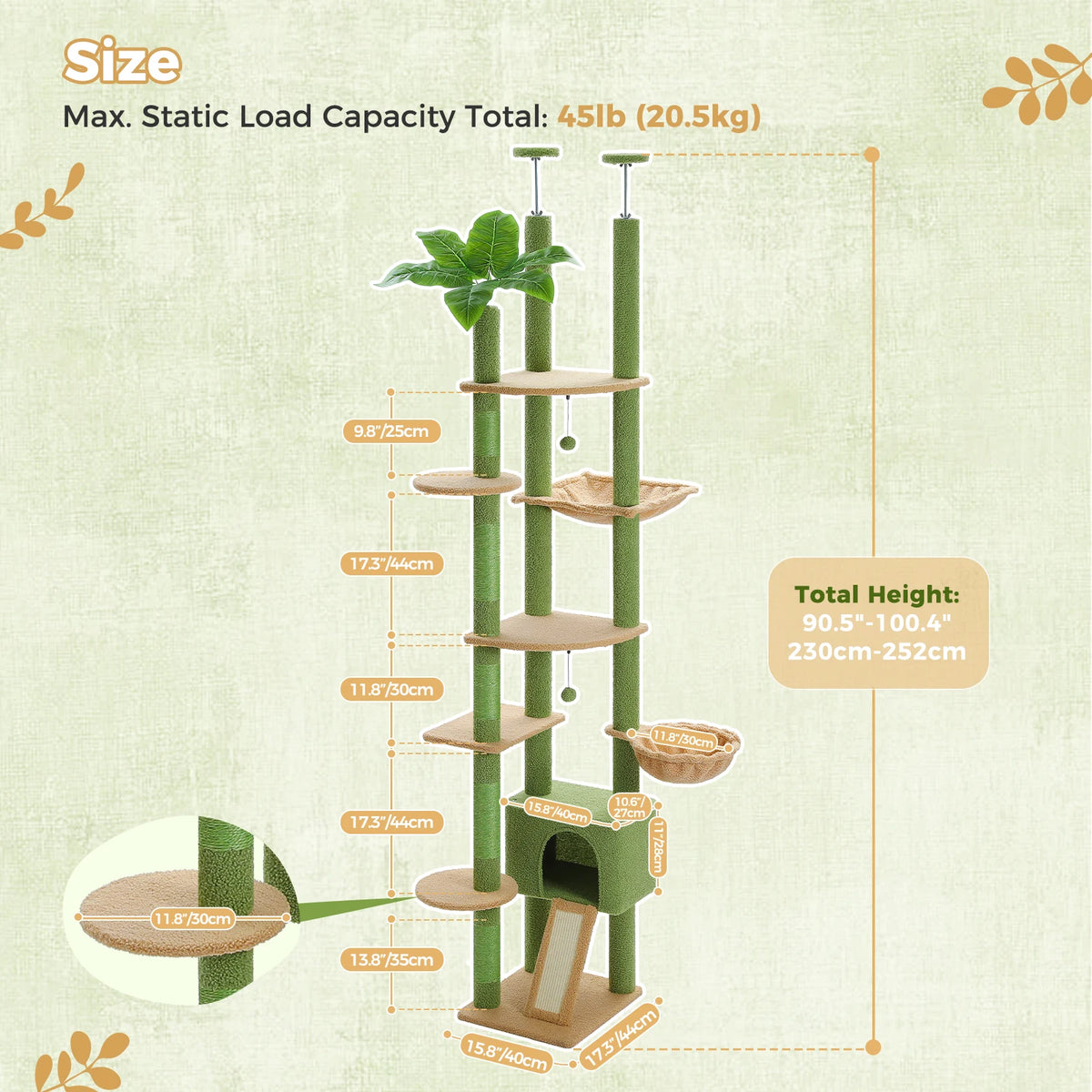 Cactus Cat Tree Floor to Ceiling Cat Tower with Sisal Scratching Post,Comfortable Hammock for Multi-Cat Homes,Cat Accessories Whispering Desires Shoppe