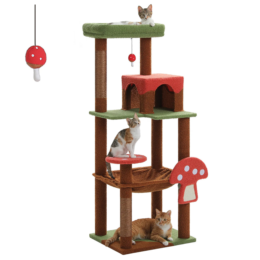 143cm Mushroom Cat Tree with Removable Scratcher