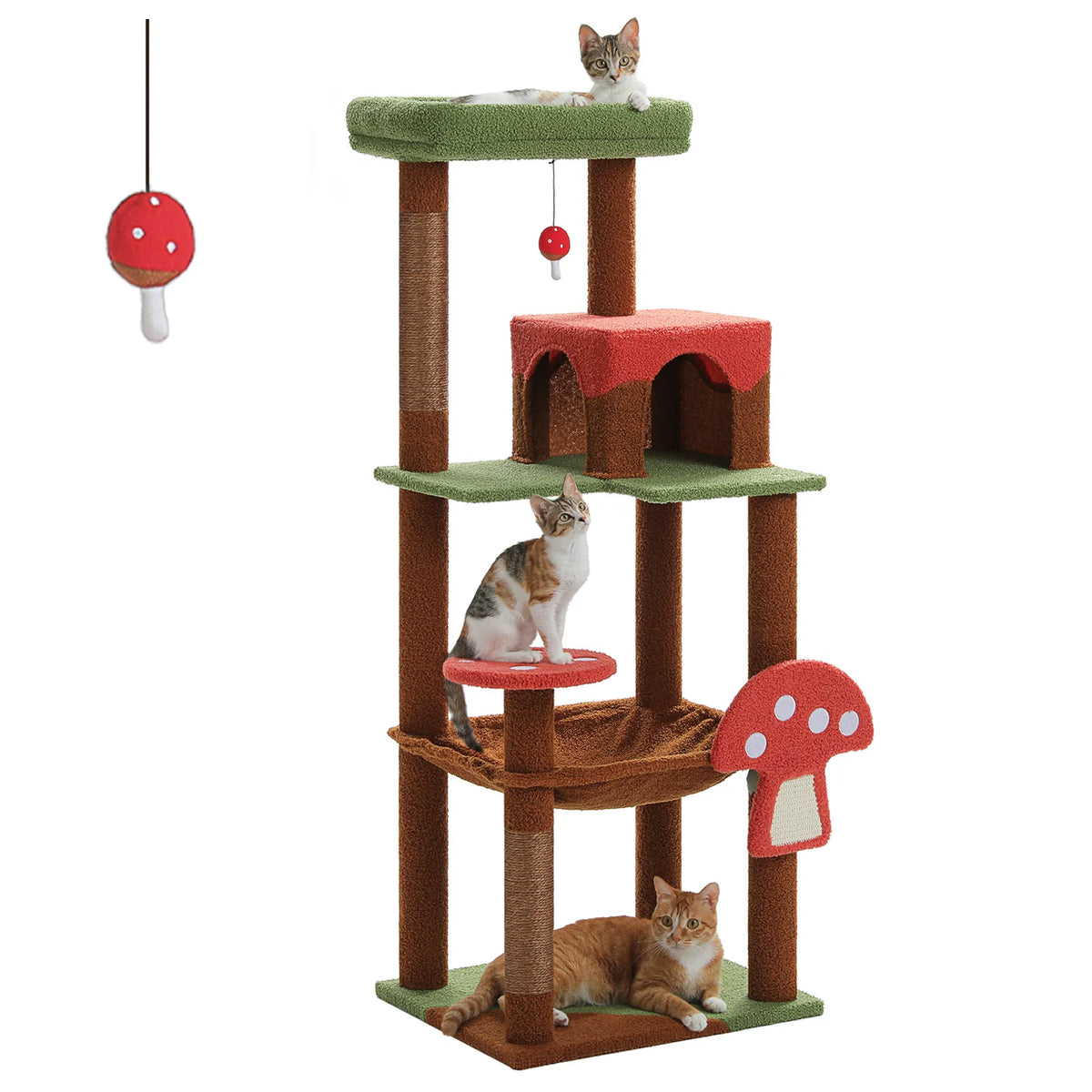 143cm Mushroom Cat Tree with Removable Scratcher