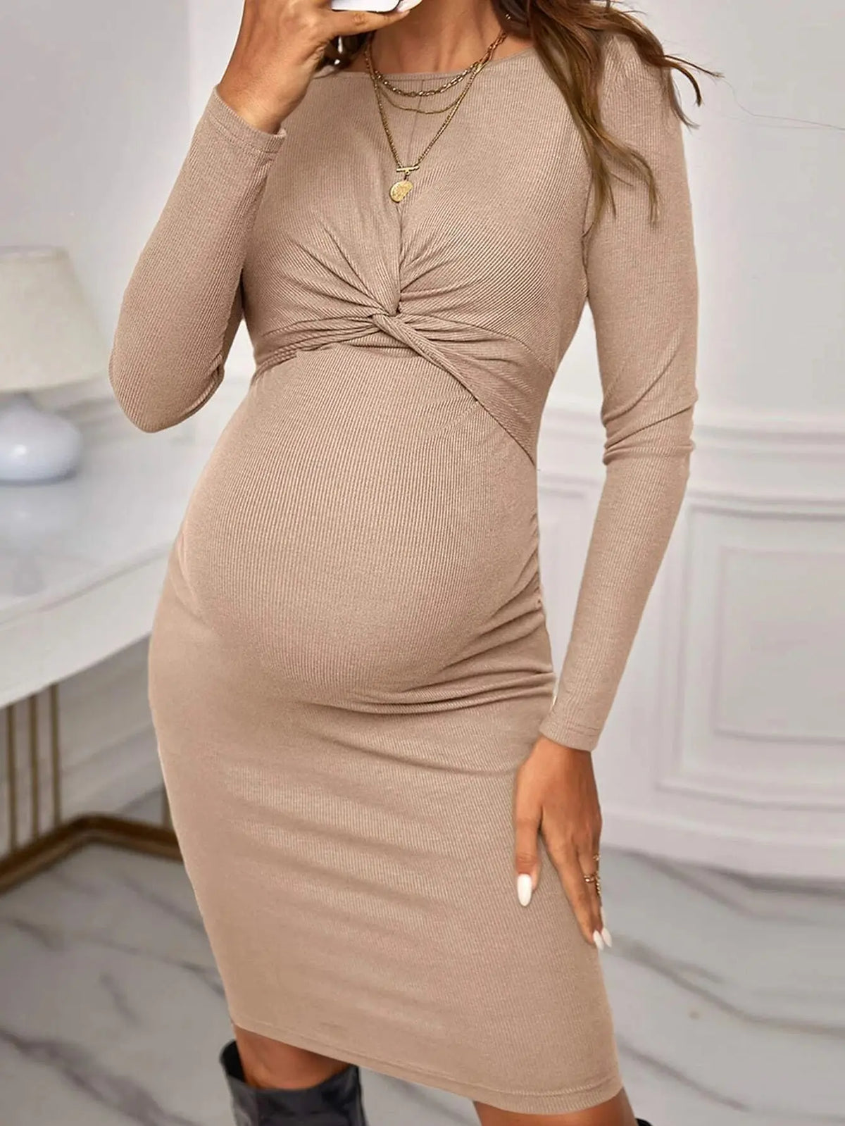 Long-Sleeve Fitted Maternity Dress