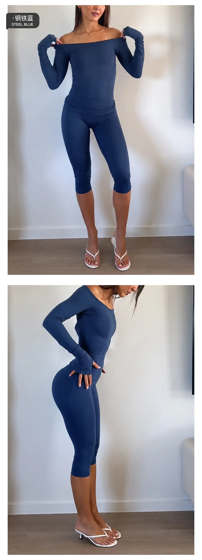 Women's Slash-Neck Top and Cropped Pants Set