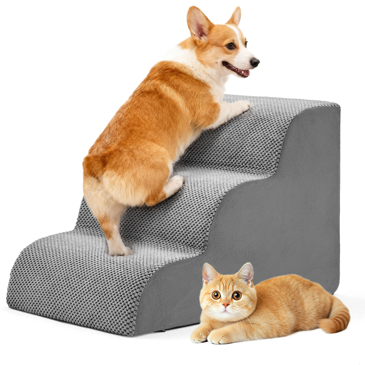 JHK 3-5 Step High-Density Foam Dog Stairs Ramp for Small Dogs Curved Pet Dog Steps Indoor Non-Slip Pet Ladder Ramp Stairs Whispering Desires Shoppe