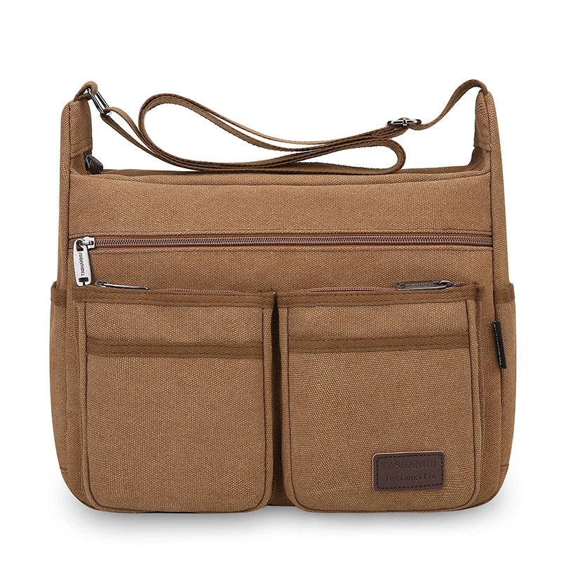 Canvas Crossbody Bag with Zipper Pockets