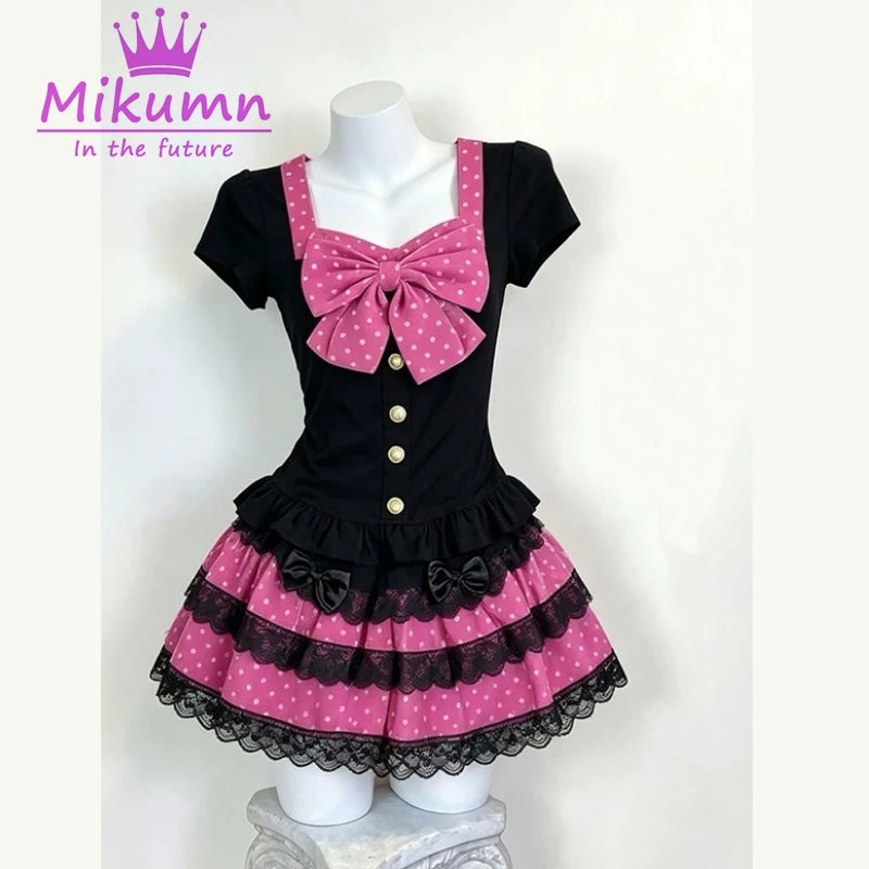 Women's Bow Top and Tiered Mini Skirt — Separates or Set