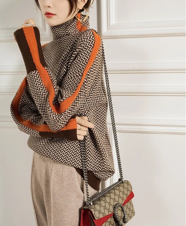 Women's Contrast-Color High-Neck Sweater