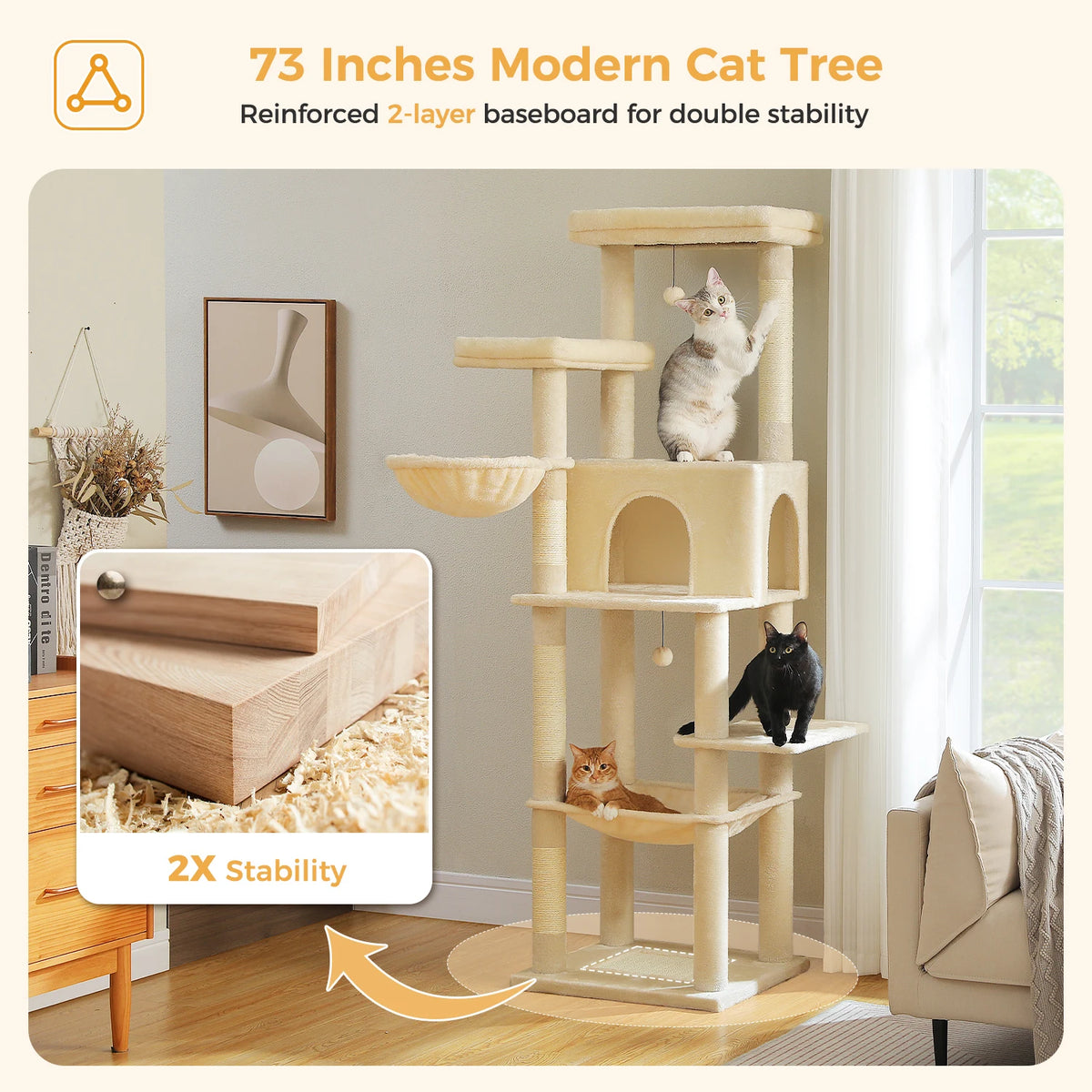 Large Cat Tree for Indoor Cats Multi-Level Cat Tower with Scratching Posts Soft Hammock Large Cat Condo Cat Accessories Cat Toys Whispering Desires Shoppe