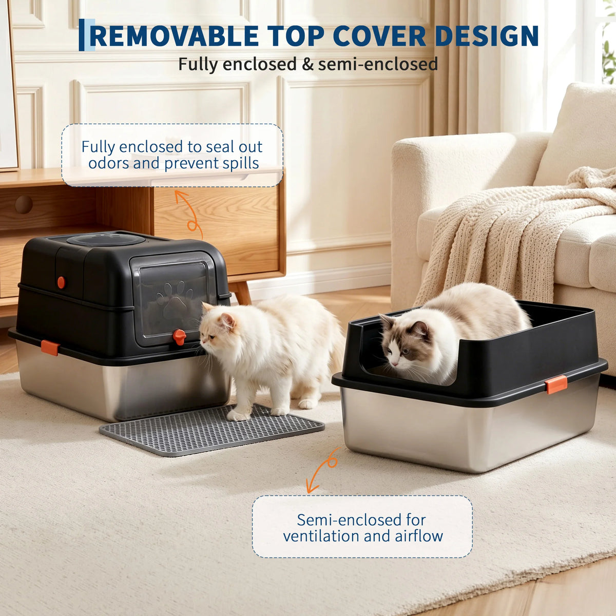Enclosed Stainless Steel Cat Litter Box with Scoop