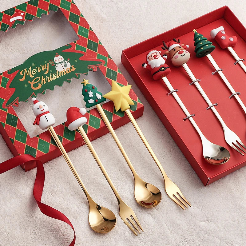 Christmas Stainless Steel Fork and Spoon Sets