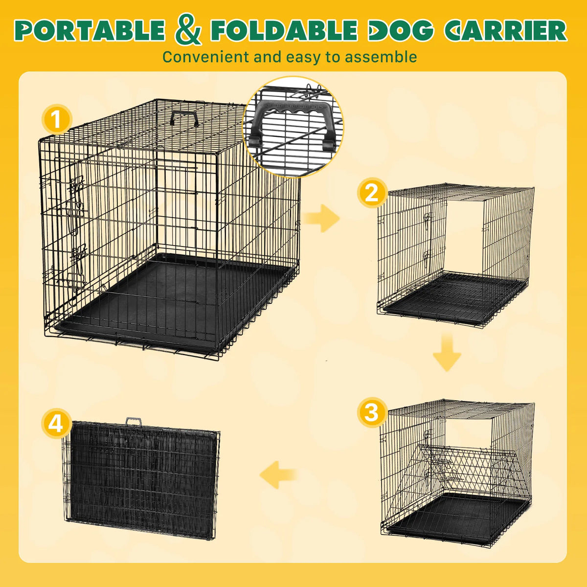 JHK 48" Double-Door Folding Wire Dog Crate