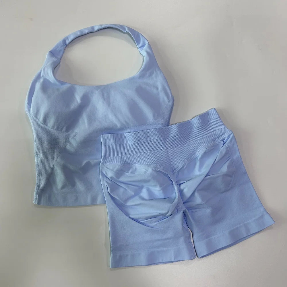 Halter Workout Top & Shorts Set Options