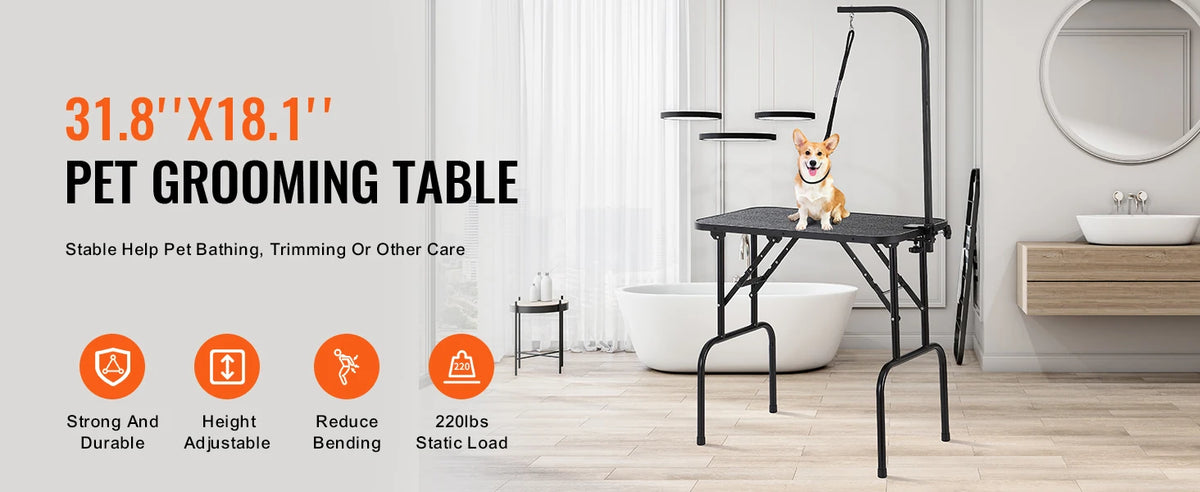 SucceBuy Folding Pet Grooming Table with Two Arms