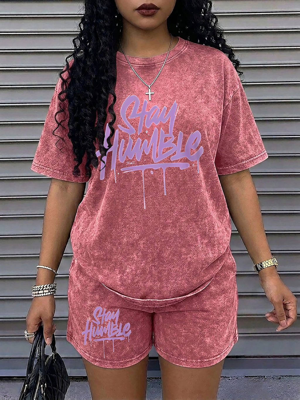Women's Letter-Print Tee and Shorts Set