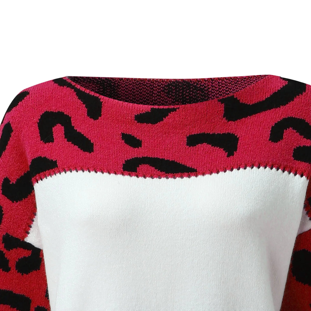 Women Sweaters Contrast Leopard Color Pullovers Loose Autumn Winter Long Sleeve Sweater Jumper Pull Femme Knitwear Oversized Dsers