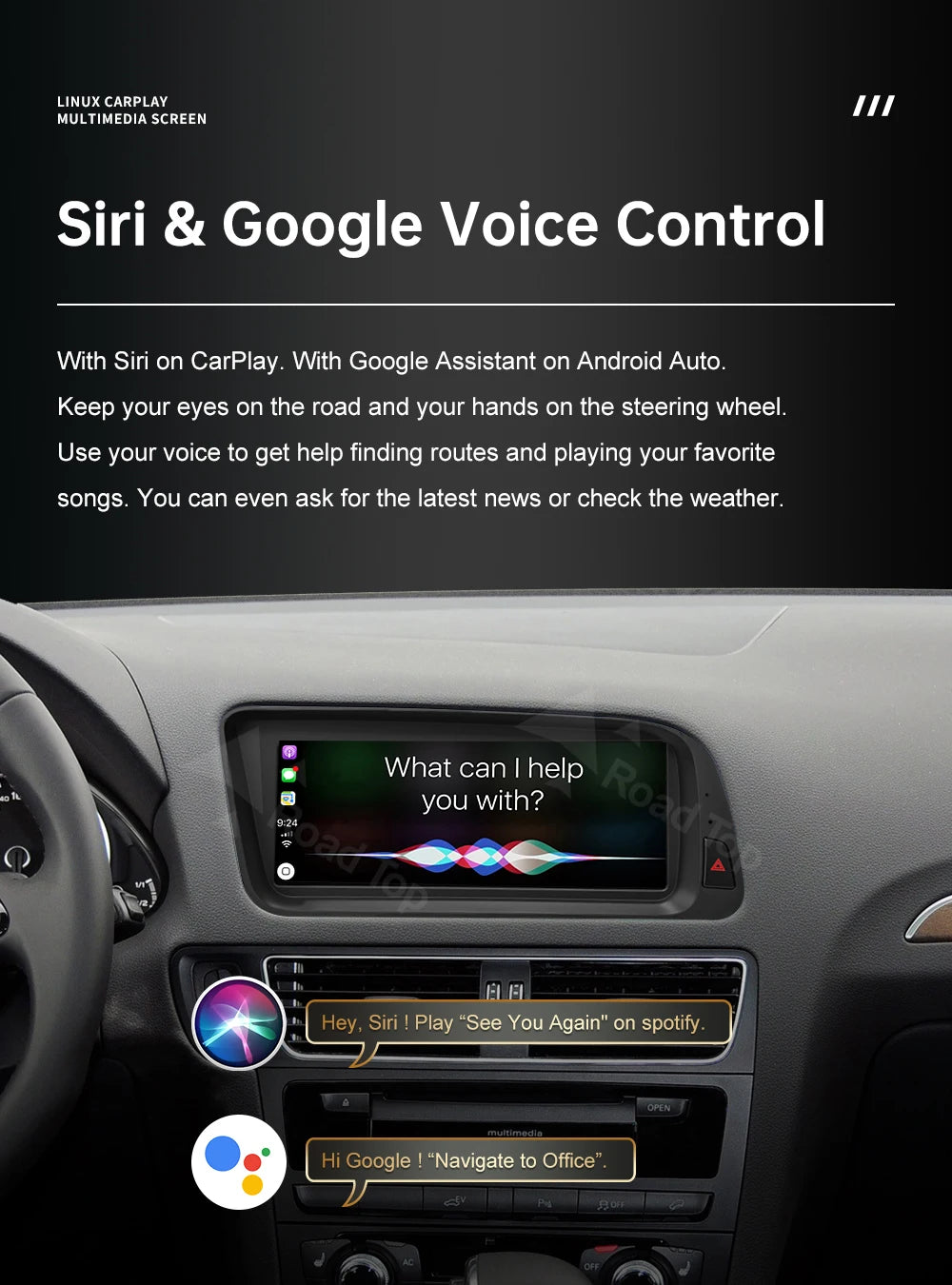 Road Top CarPlay Display for Audi Q5 2009–2017