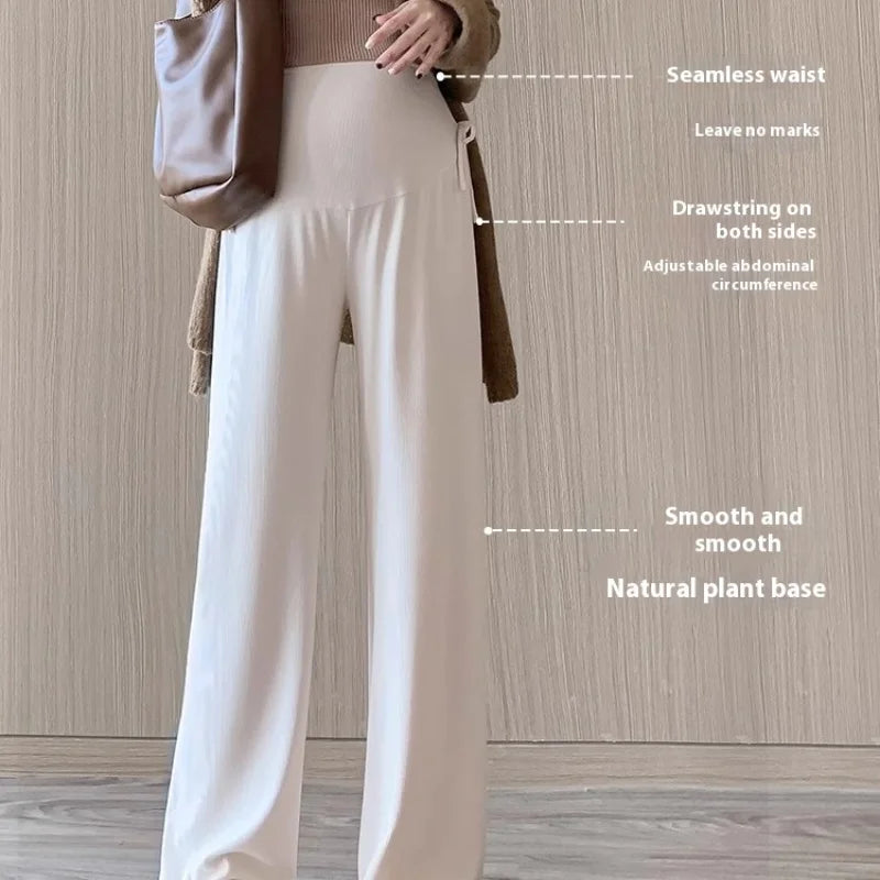 Maternity Trousers Spring and Autumn Outside Wear New Summer Petite Casual Drawstring Straight Wide Leg Trousers Maternity Wear Whispering Desires Shoppe