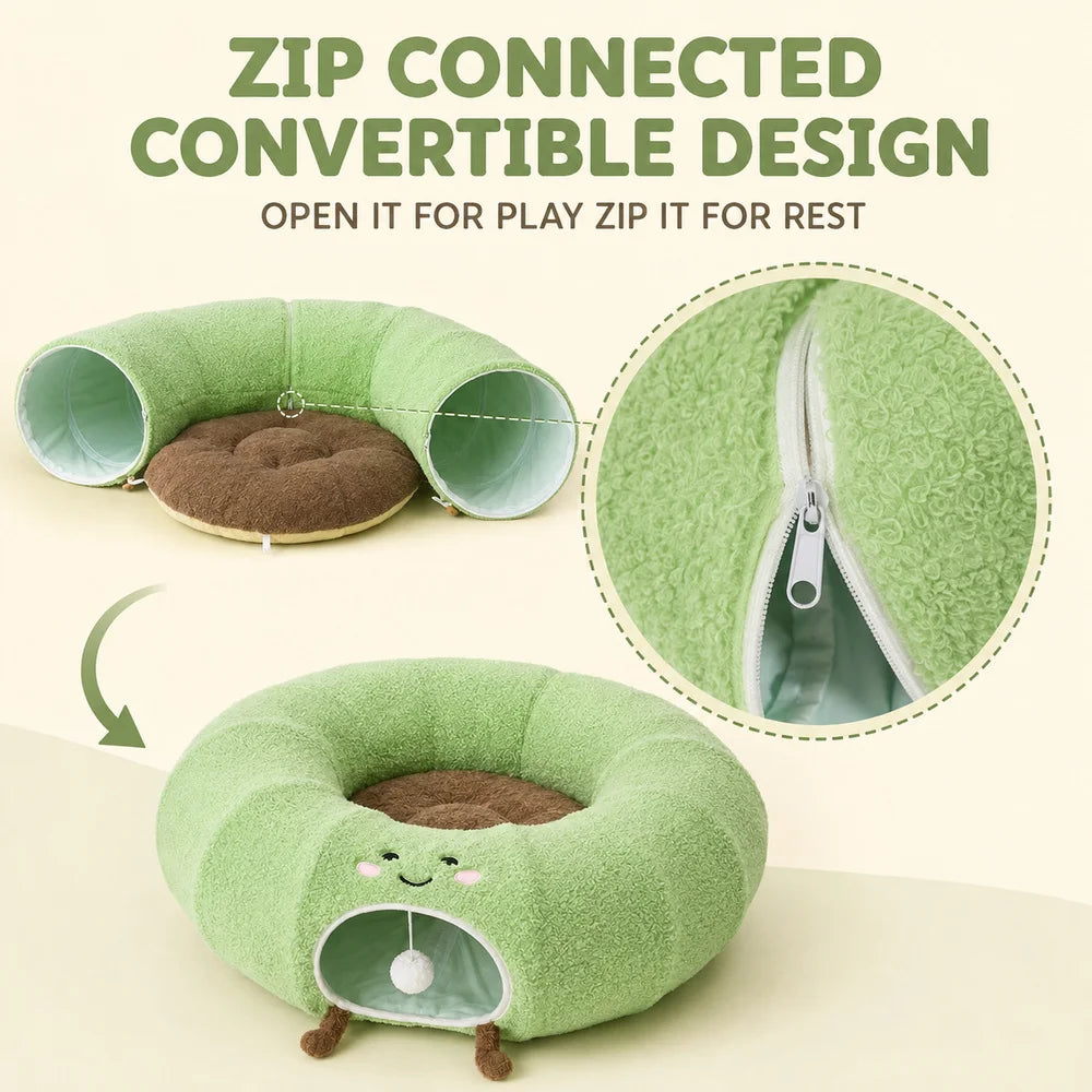 Convertible Plush Cat Tunnel & Donut Bed