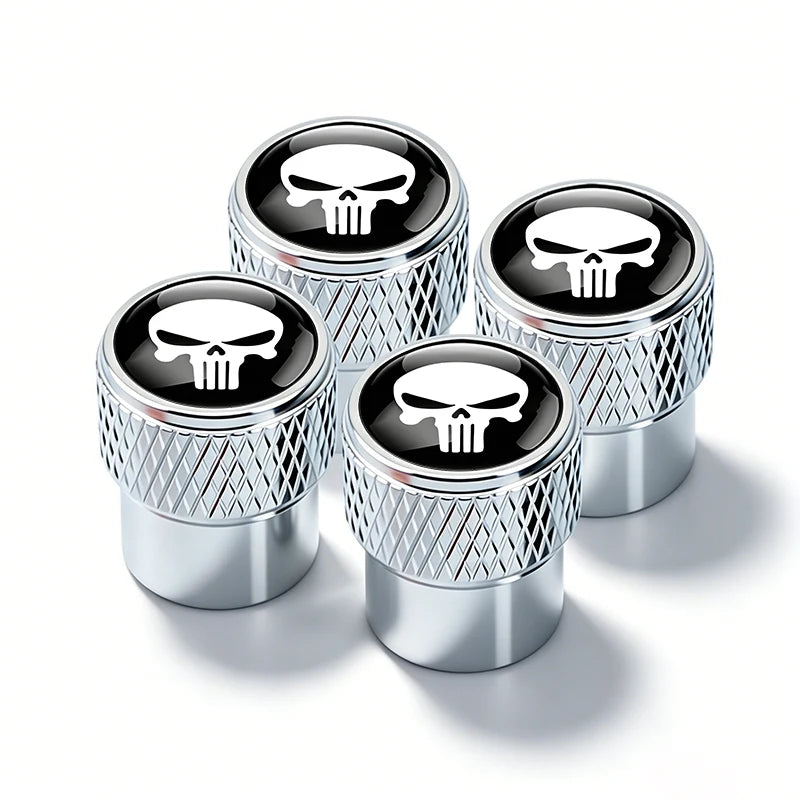 Metal Skull-Design Tire Valve Caps – Set of 4