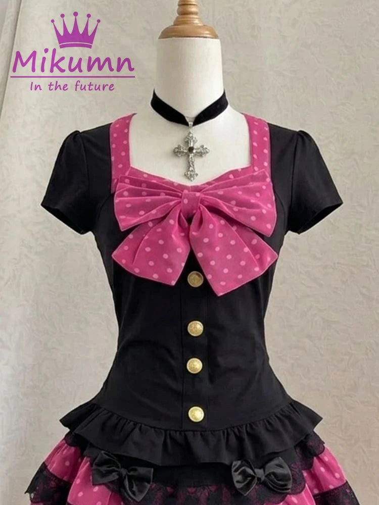 Women's Bow Top and Tiered Mini Skirt — Separates or Set