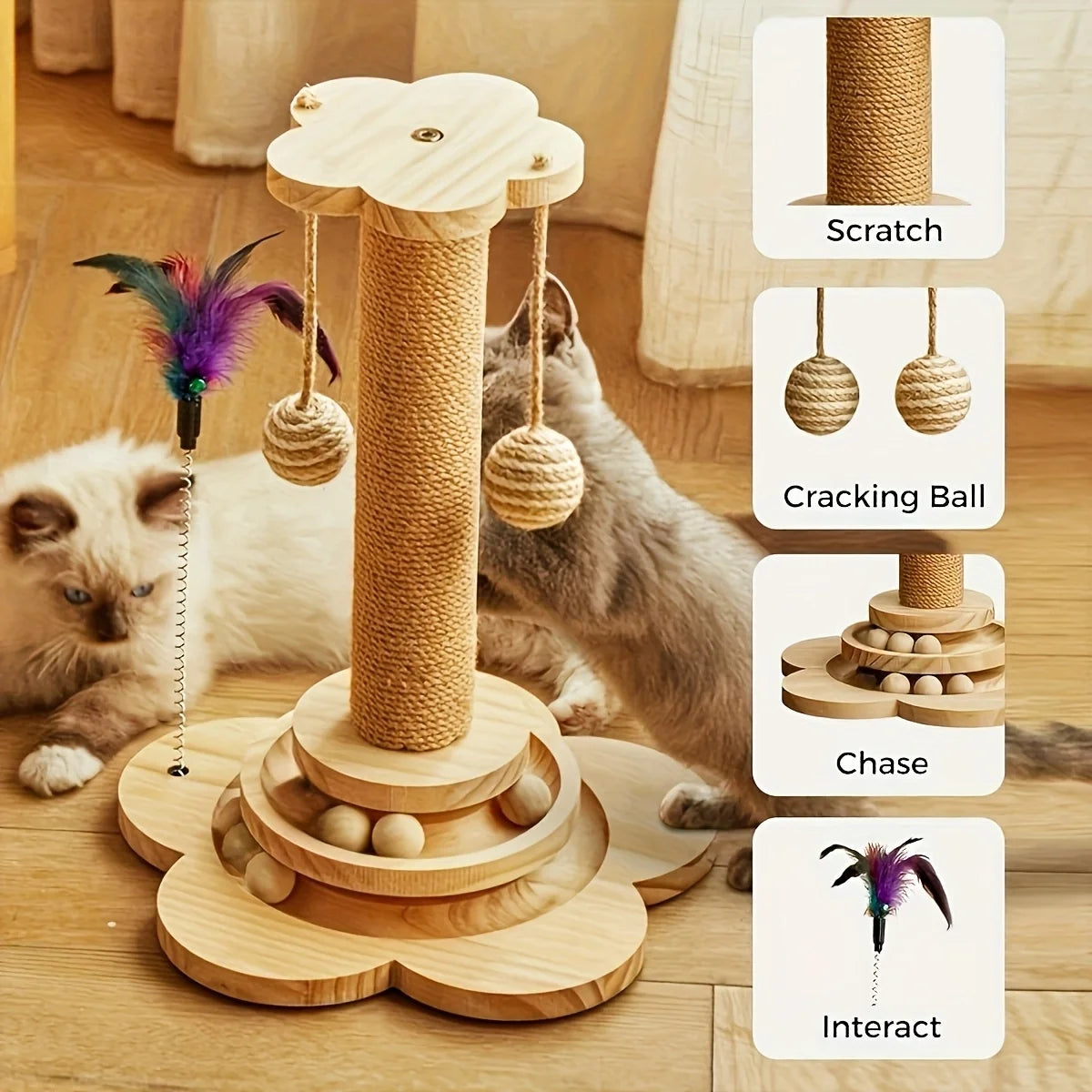 Wooden Cat Scratching Board with Rotating Platform