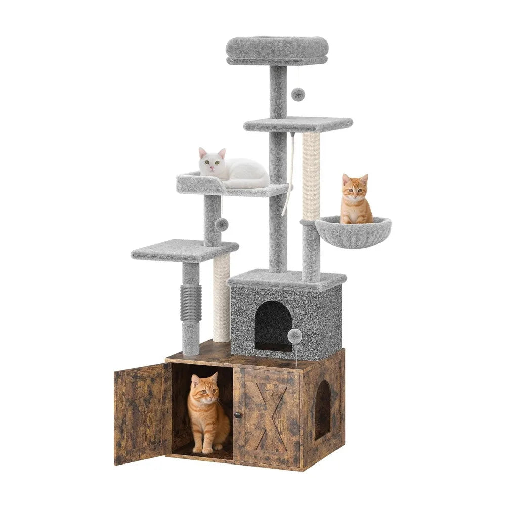 Three-in-One Cat Tree with Litter Box Cabinet