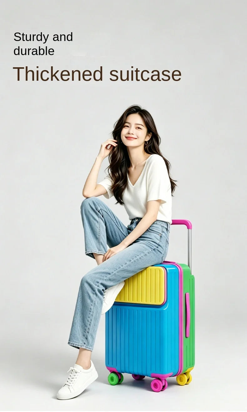 Front-opening Luggage Macaron Colors Pure PC 20 inch Boarding Cabin Suitcase 22/24/26/28 Inch Sturdy and Durable Women's Bags Whispering Desires Shoppe