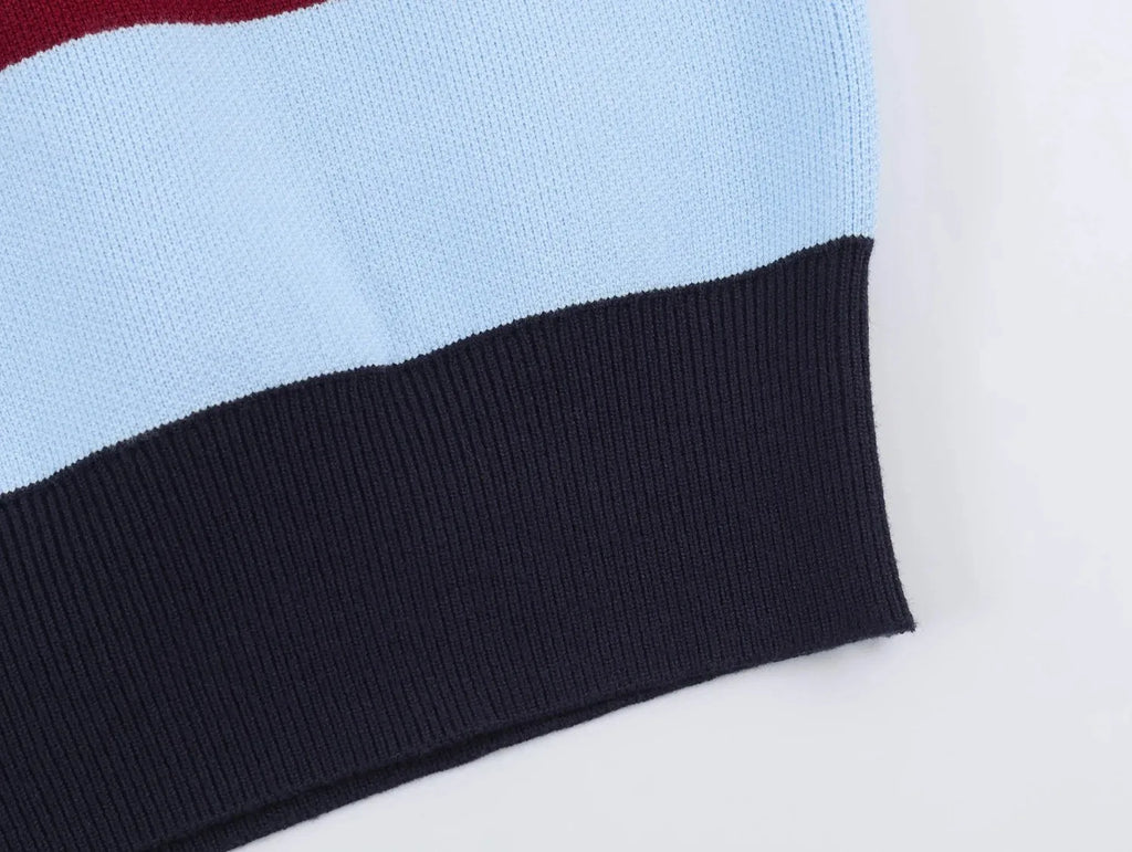 Striped Polo-Collar Long-Sleeve Sweater