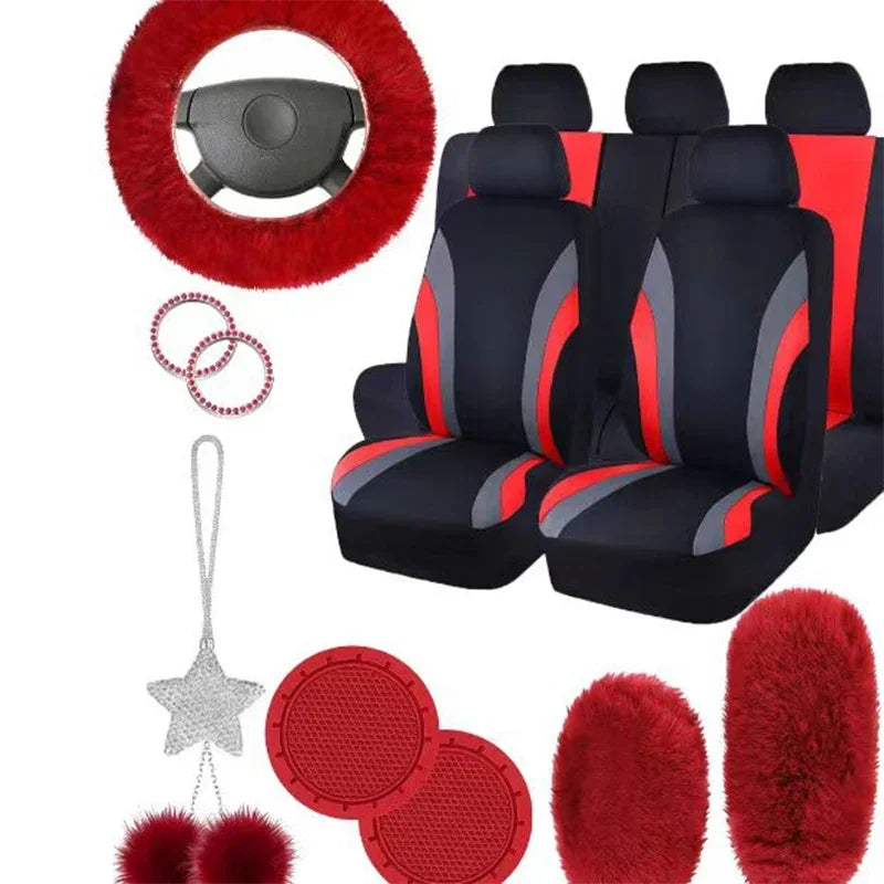 Striped Polyester Car Interior Cover Set – 17 Pieces