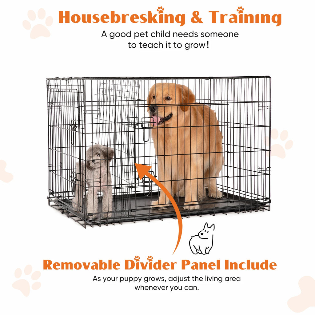 JHK 48" Double-Door Folding Wire Dog Crate